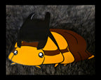 Illustration of a batman isopod that has black and brown accents wearing a batman mask