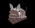 An illustration of a chocolate zebra isopod on a chocolate bar