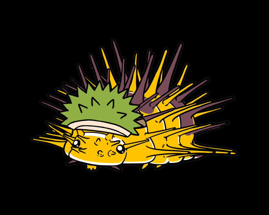 Cartoon illustration of a durian spiky isopod