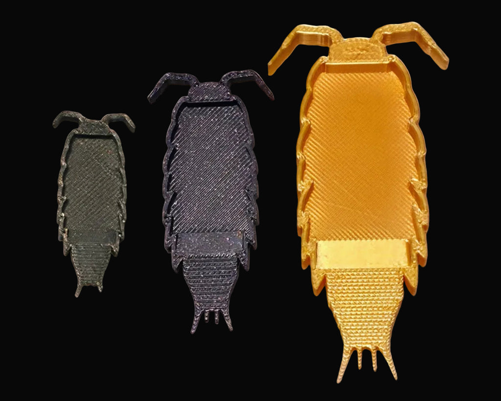 Three different sizes of isopod feeding dishes